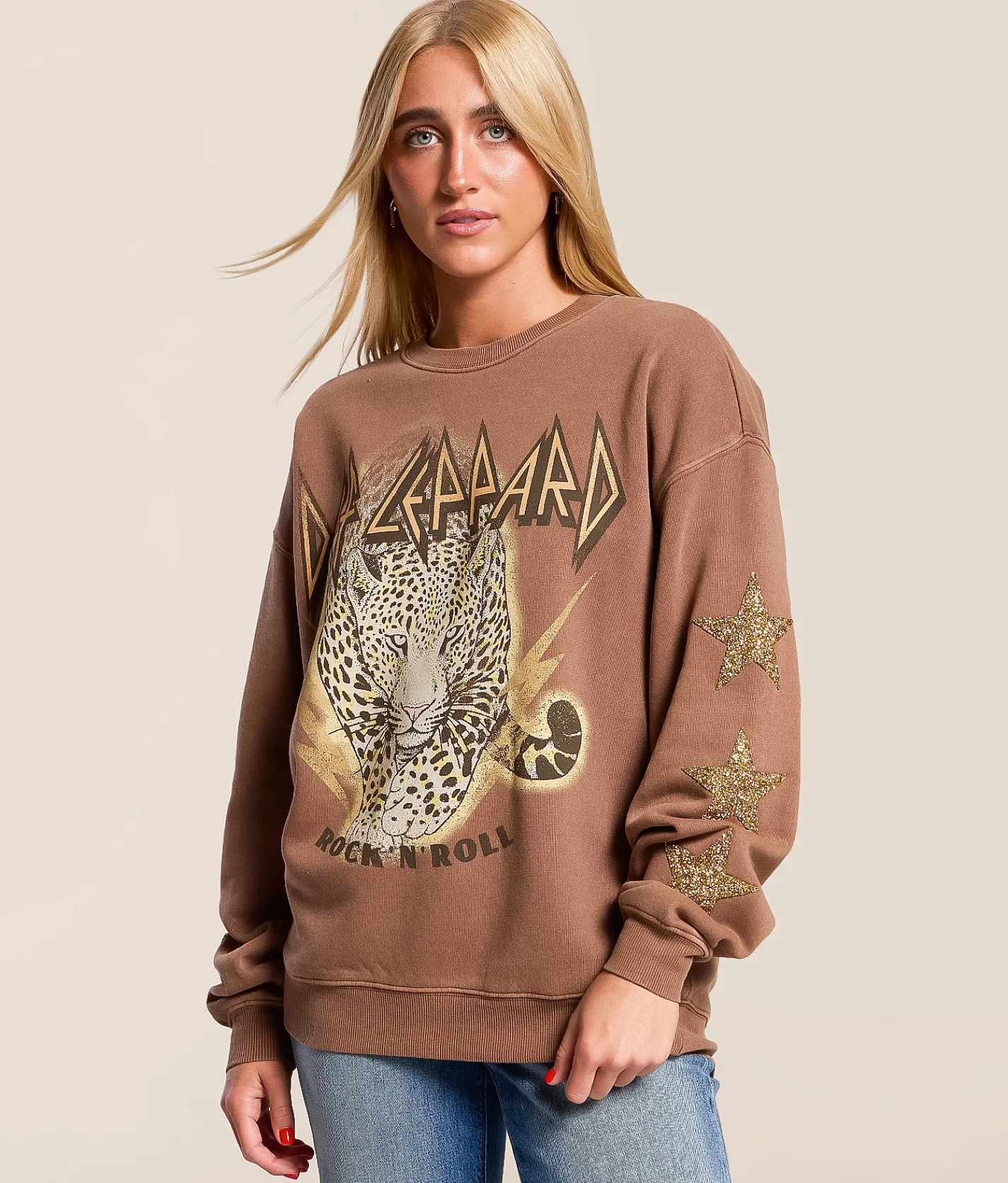 Tops | Goodie Two Sleeves Def Leppard Band Pullover Brown