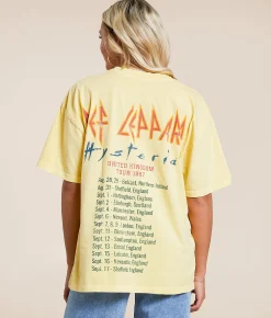 Goodie Two Sleeves Def Leppard Hysteria Band T-Shirt Mellow Yellow Discount