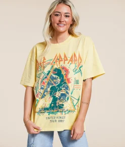 Goodie Two Sleeves Def Leppard Hysteria Band T-Shirt Mellow Yellow Discount