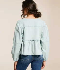 Free People Denim Brunch Babe Top Light Tint Wash New