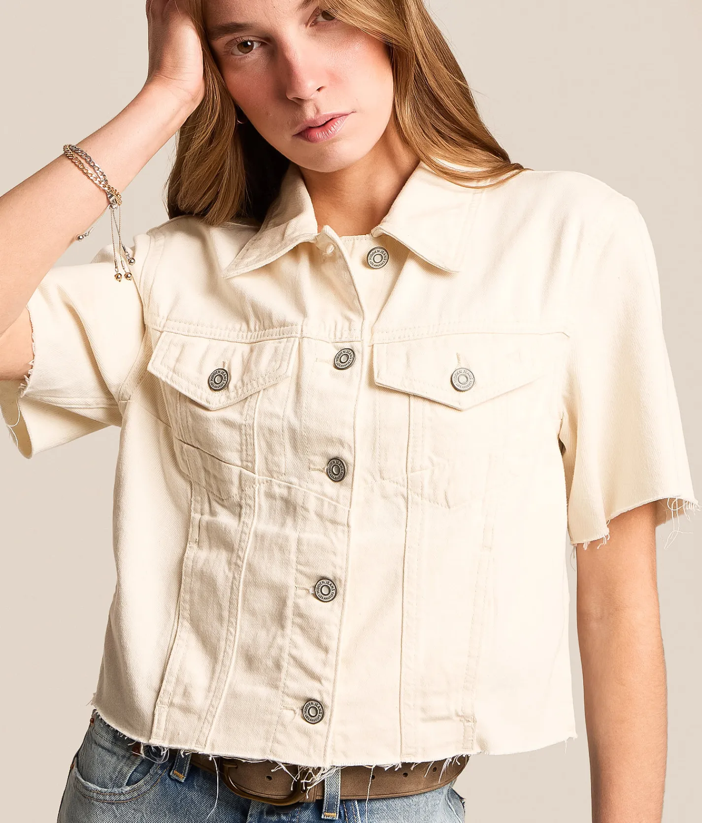 Tops | HIDDEN Denim Cropped Shirt Ecru