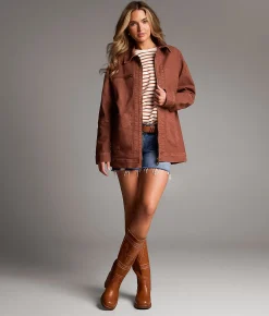 BKE Denim Stretch Barn Jacket Washed Brown Discount