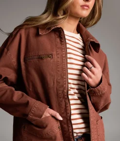 BKE Denim Stretch Barn Jacket Washed Brown Discount