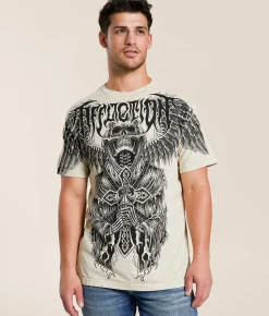 Tops|Graphic T-Shirts | Affliction Descending Crown T-Shirt Sand Heavy Lava Wash
