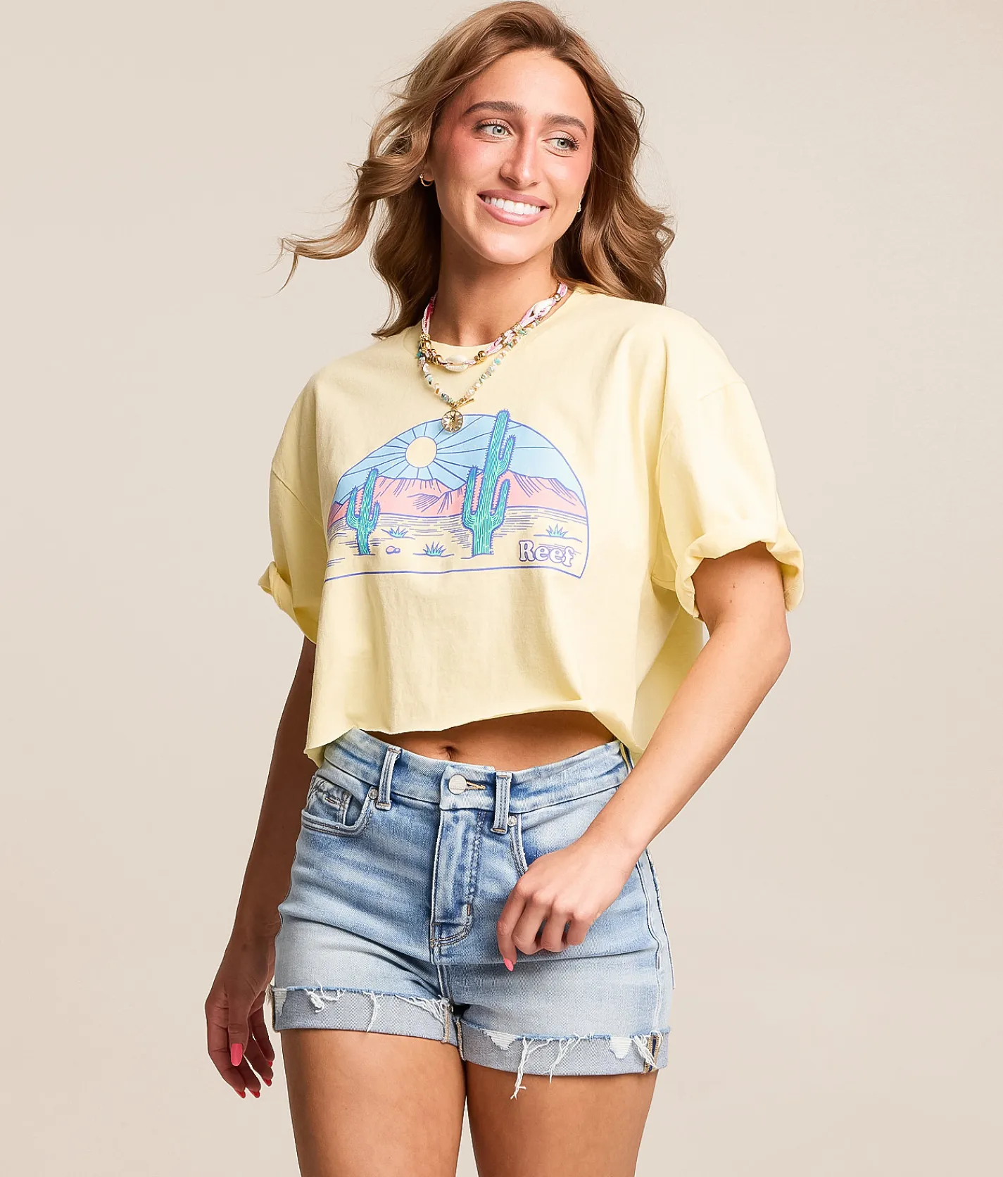 Reef Desert Cropped T-Shirt Mellow Yellow Mineral Was Discount