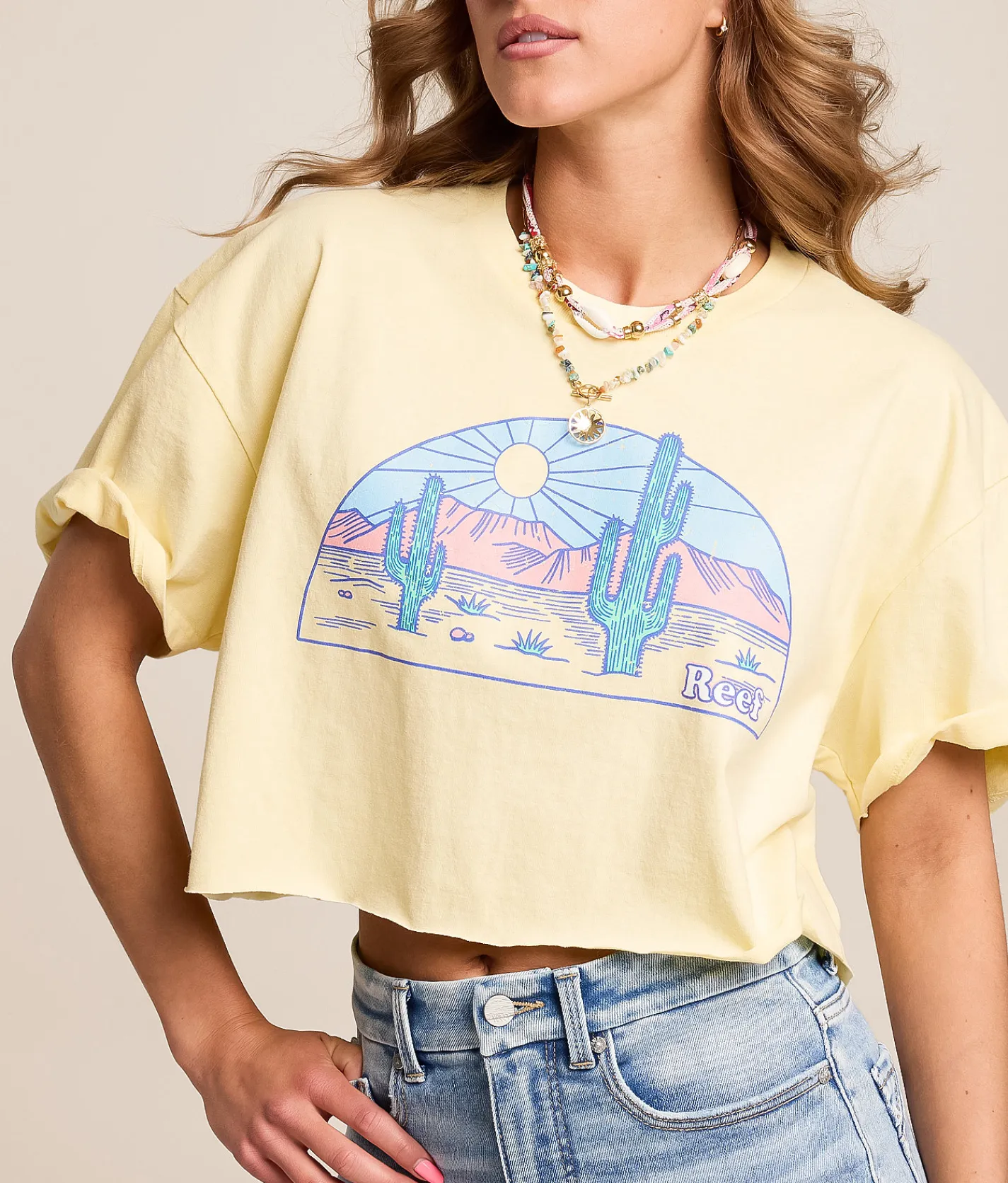 Reef Desert Cropped T-Shirt Mellow Yellow Mineral Was Discount
