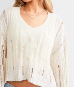 Hyfve Destructed Cardigan Sweater Blue New