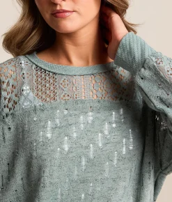 Tops | Daytrip Destructed Crochet Top Oil Blue