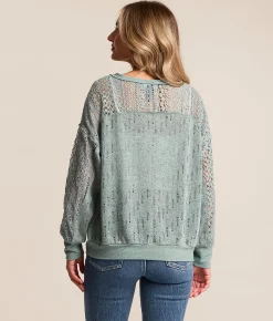 Tops | Daytrip Destructed Crochet Top Oil Blue