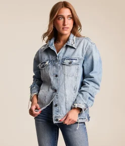HIDDEN Destructed Denim Jacket Light Wash Hot