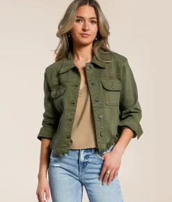 HIDDEN Destructed Denim Jacket Olive
