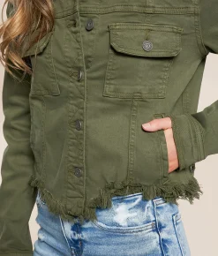 HIDDEN Destructed Denim Jacket Olive