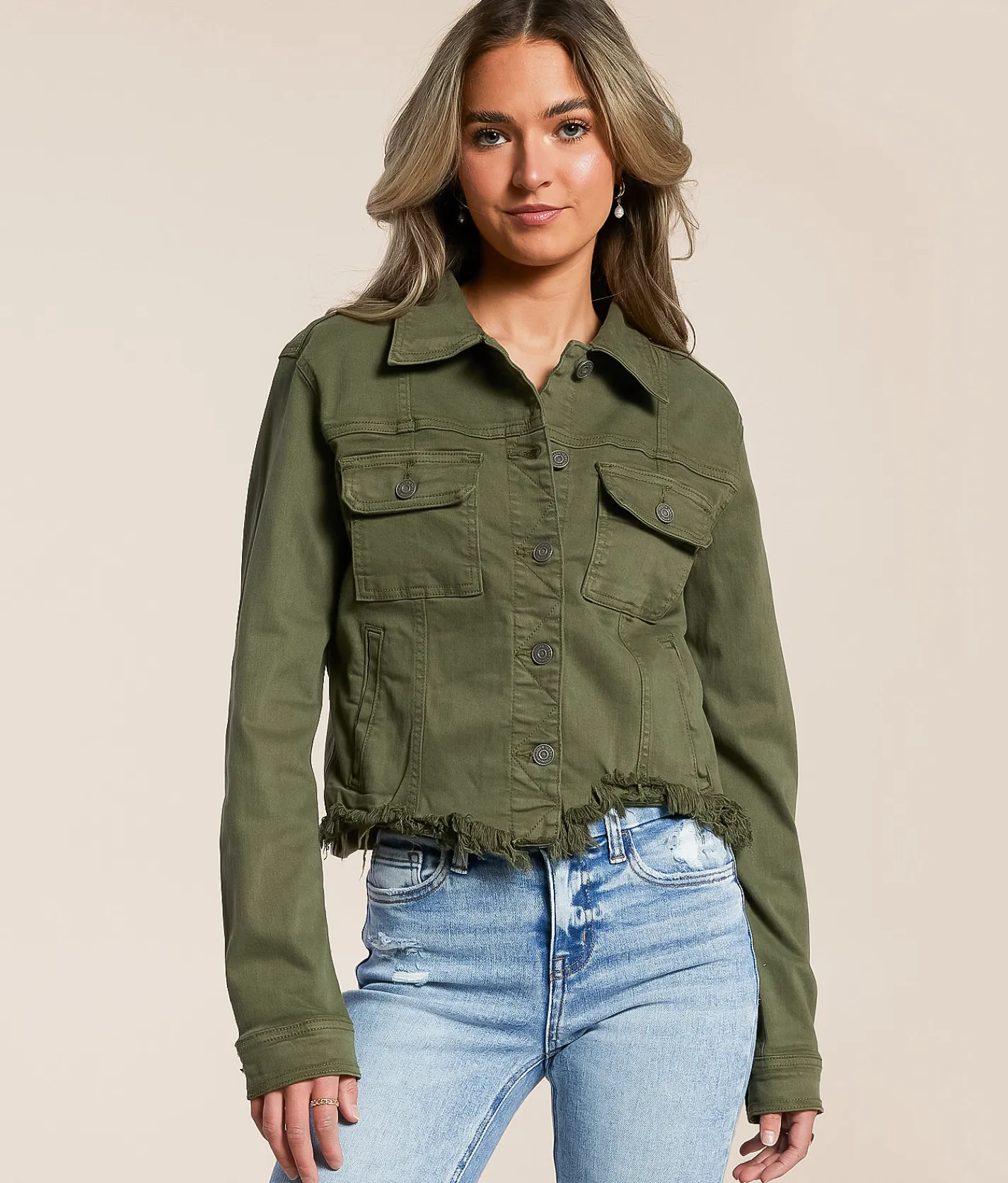 HIDDEN Destructed Denim Jacket Olive