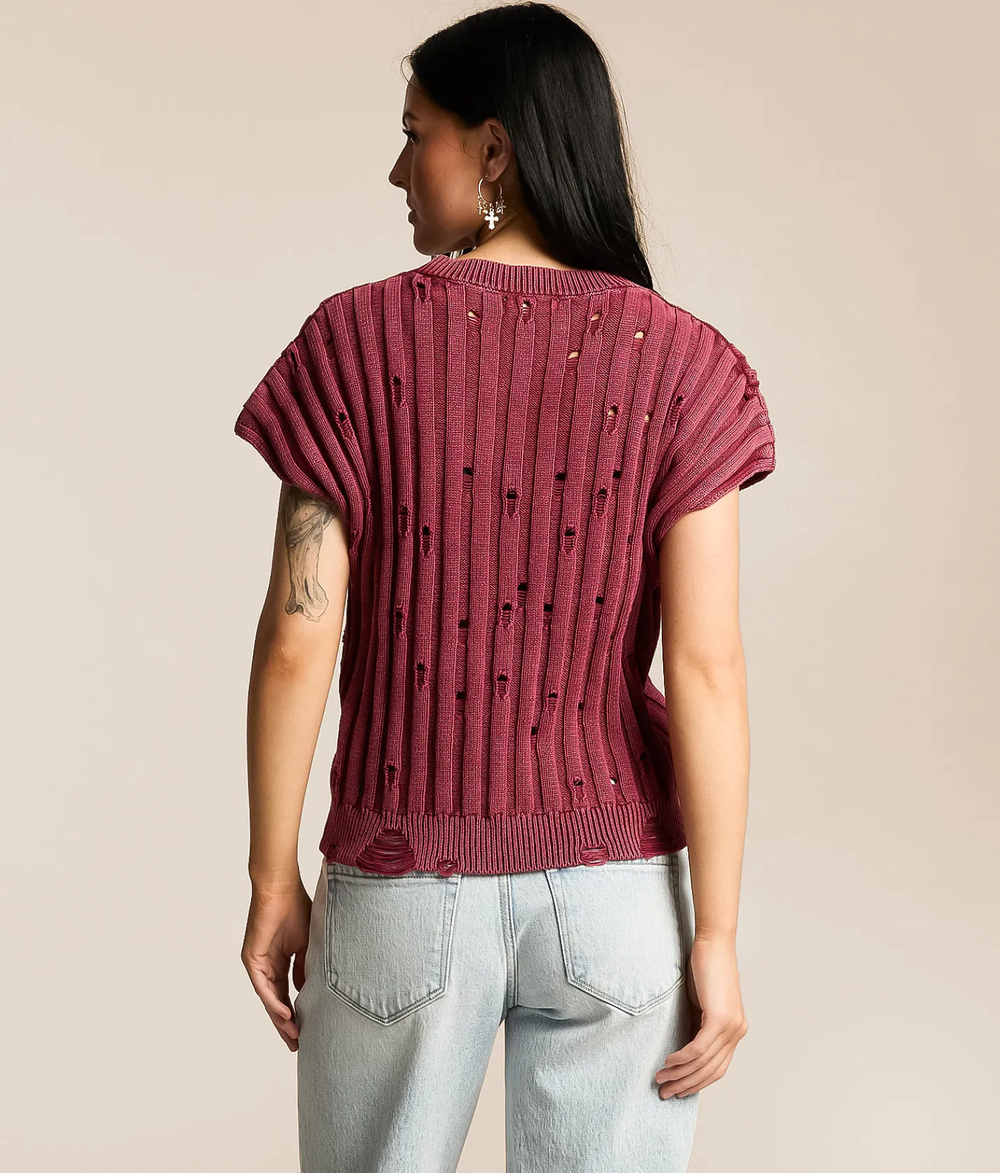 Gilded Intent Destructed Dolman Sweater Burgandy Online