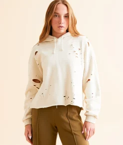 Gilded Intent Destructed Hoodie Oil Green Clearance