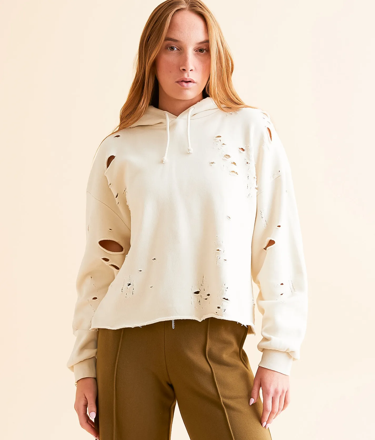 Gilded Intent Destructed Hoodie Oil Green Clearance