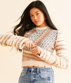 Gilded Intent Destructed Mixed Print Sweater Cream Rust Best