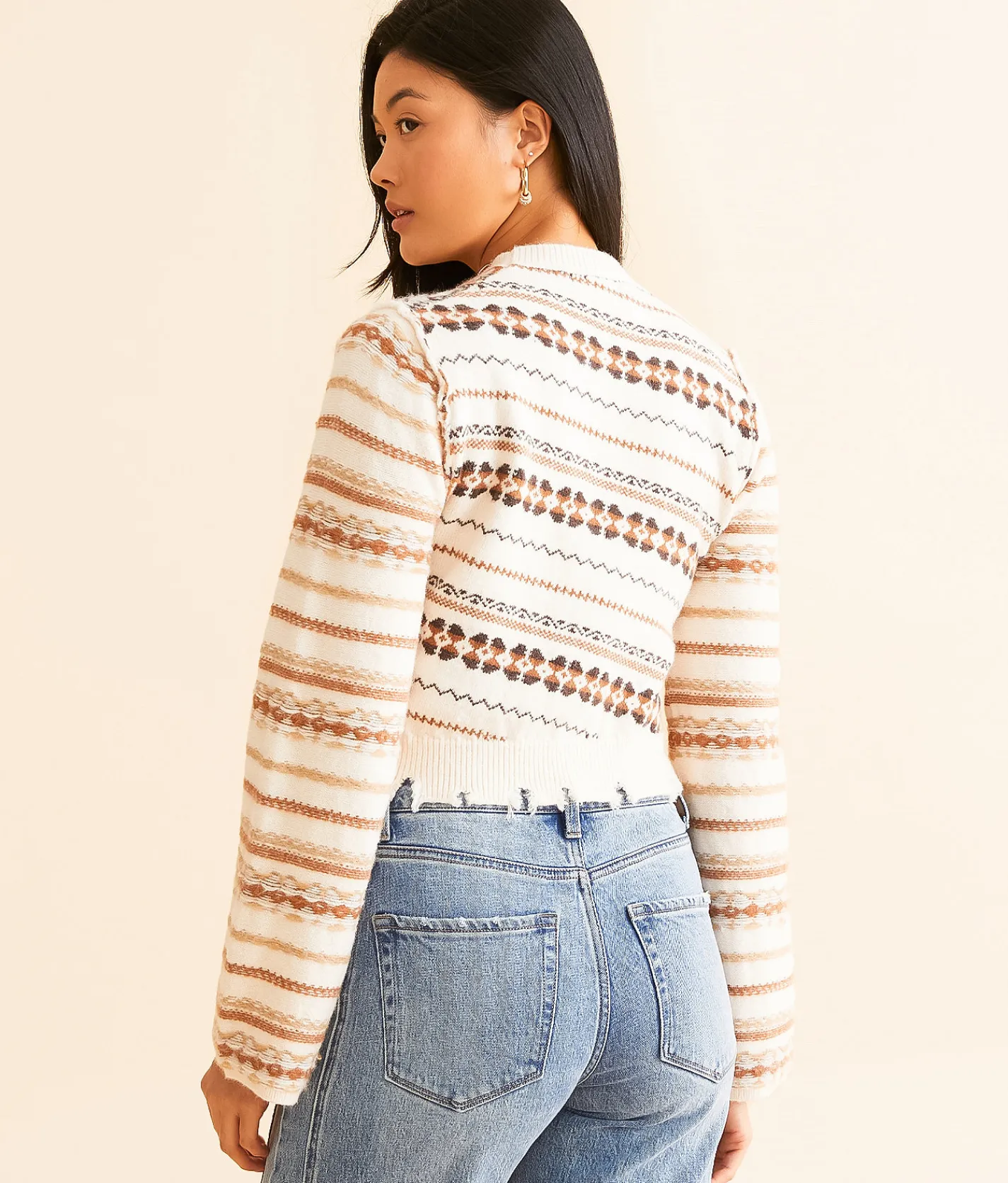 Gilded Intent Destructed Mixed Print Sweater Cream Rust Best
