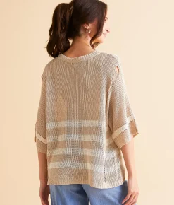 Tops | Hyfve Destructed Stripe Sweater Navy Cream