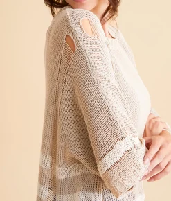 Tops | Hyfve Destructed Stripe Sweater Navy Cream