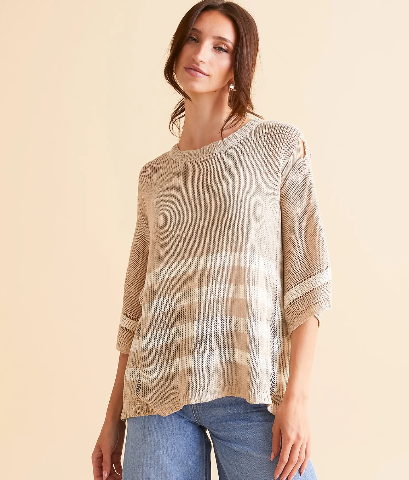 Tops | Hyfve Destructed Stripe Sweater Navy Cream