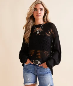 Tops | Daytrip Destructed Sweater Black