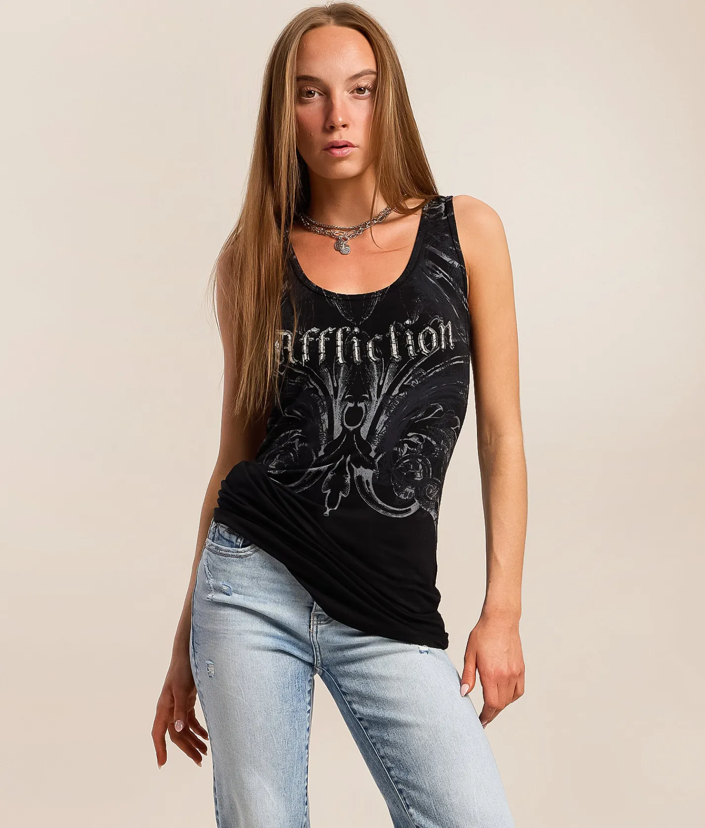 Affliction Detail Tank Top Black Reactive Outlet