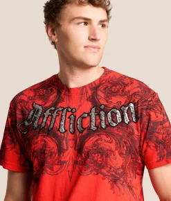 Affliction Detail T-Shirt Bright Red Discount