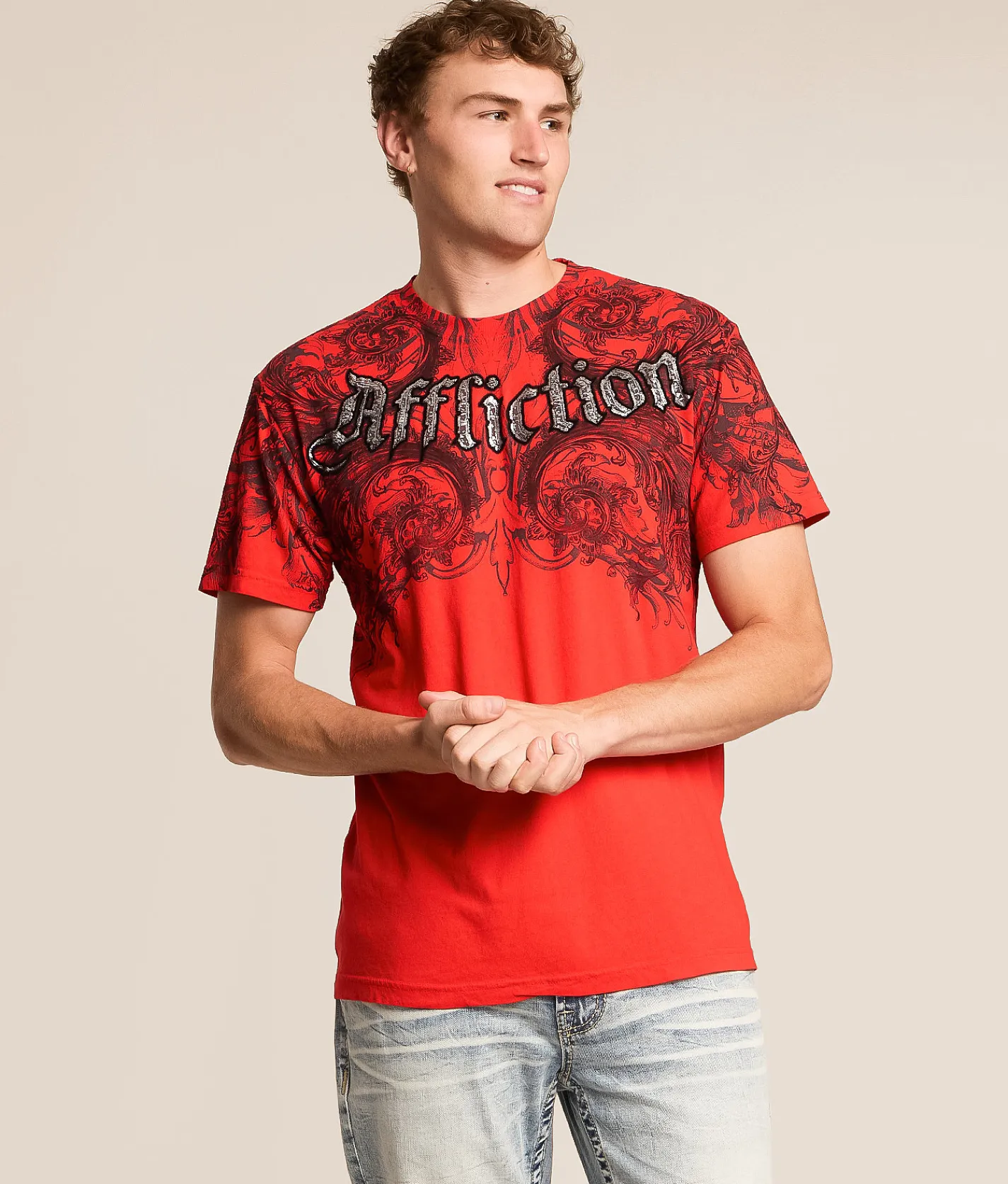 Affliction Detail T-Shirt Bright Red Discount