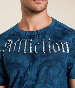 Tops|Graphic T-Shirts | Affliction Detail T-Shirt Aegean Blue Tea Stain