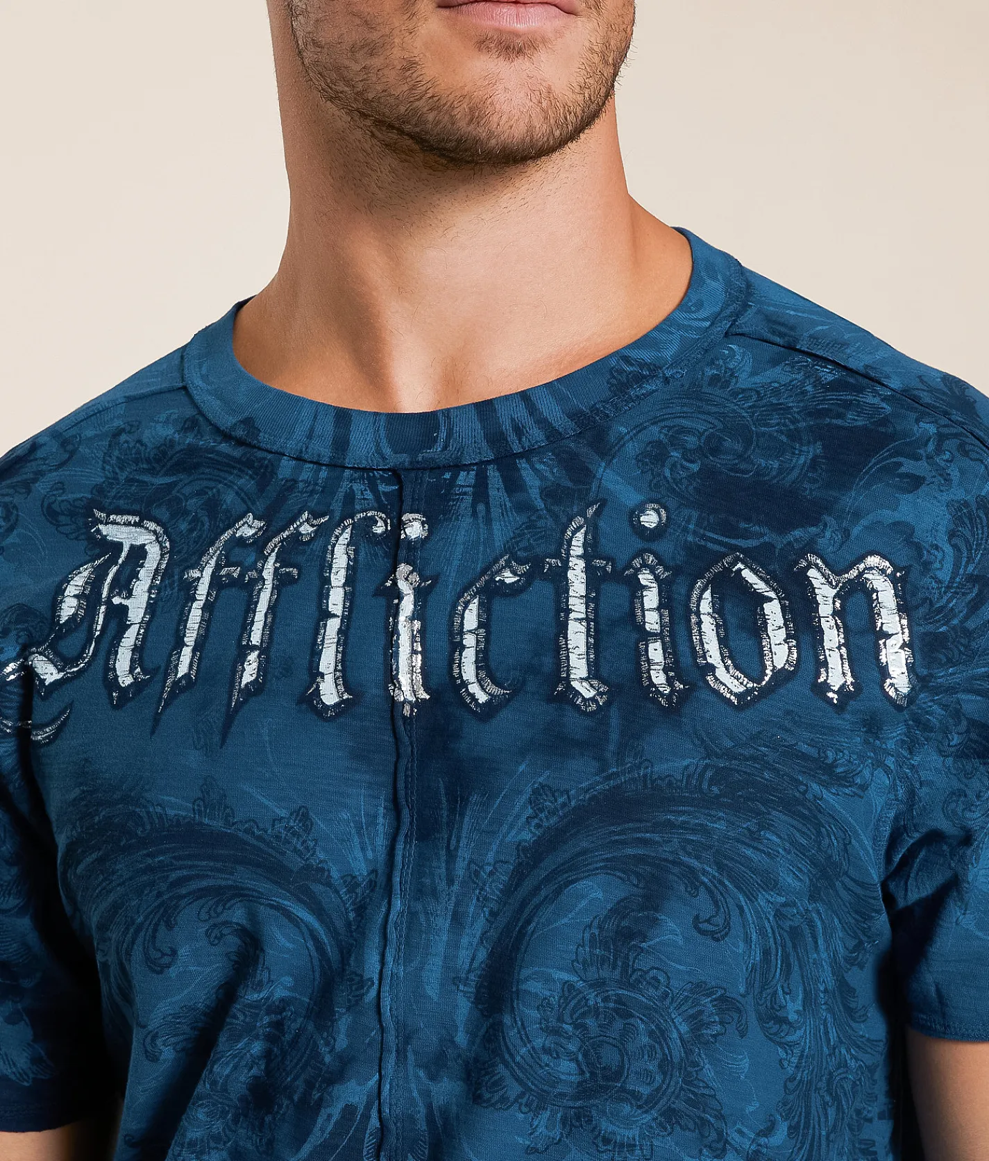 Tops|Graphic T-Shirts | Affliction Detail T-Shirt Aegean Blue Tea Stain