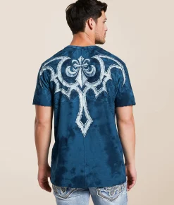 Tops|Graphic T-Shirts | Affliction Detail T-Shirt Aegean Blue Tea Stain