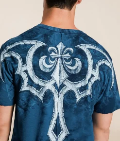 Tops|Graphic T-Shirts | Affliction Detail T-Shirt Aegean Blue Tea Stain
