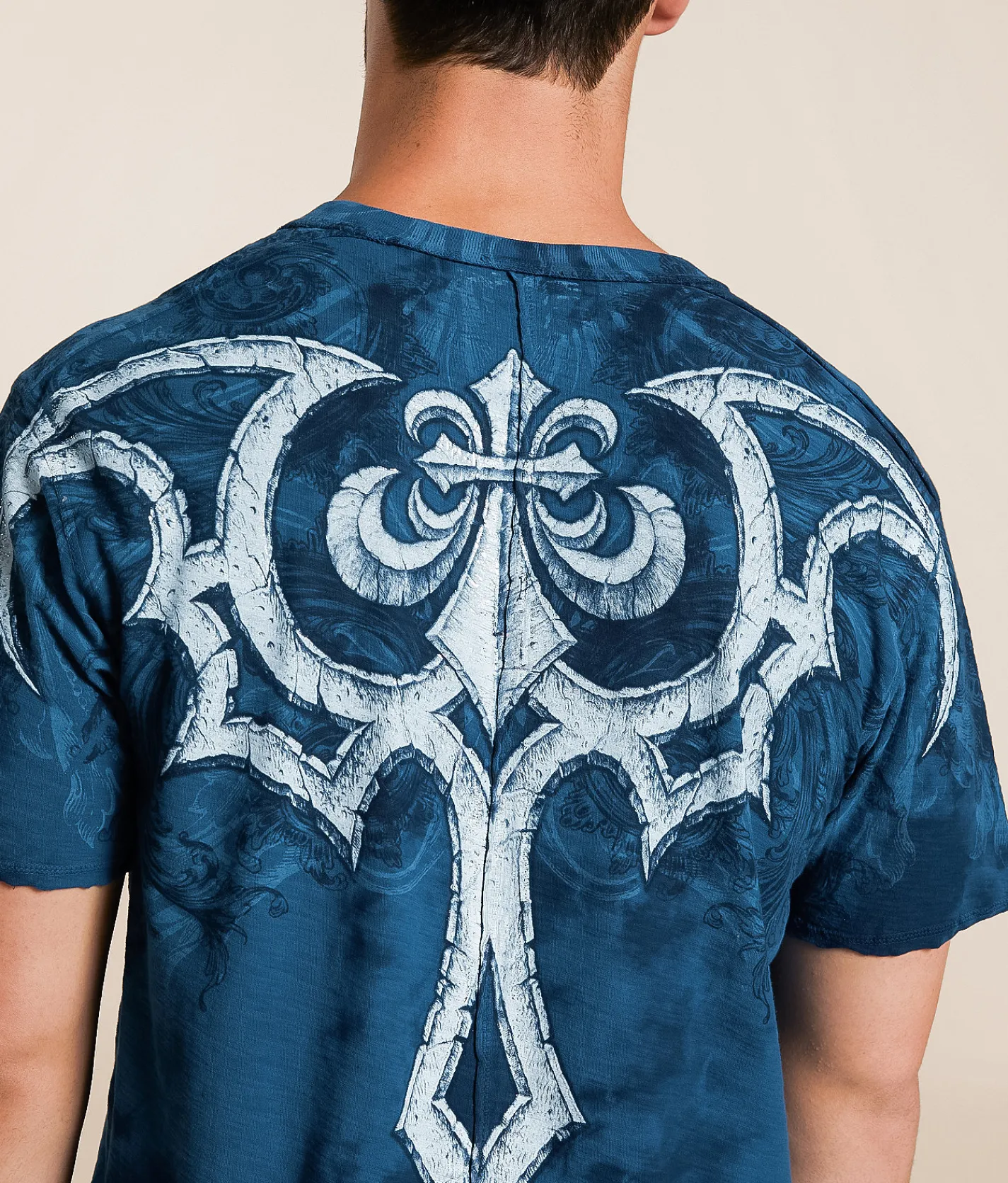 Tops|Graphic T-Shirts | Affliction Detail T-Shirt Aegean Blue Tea Stain