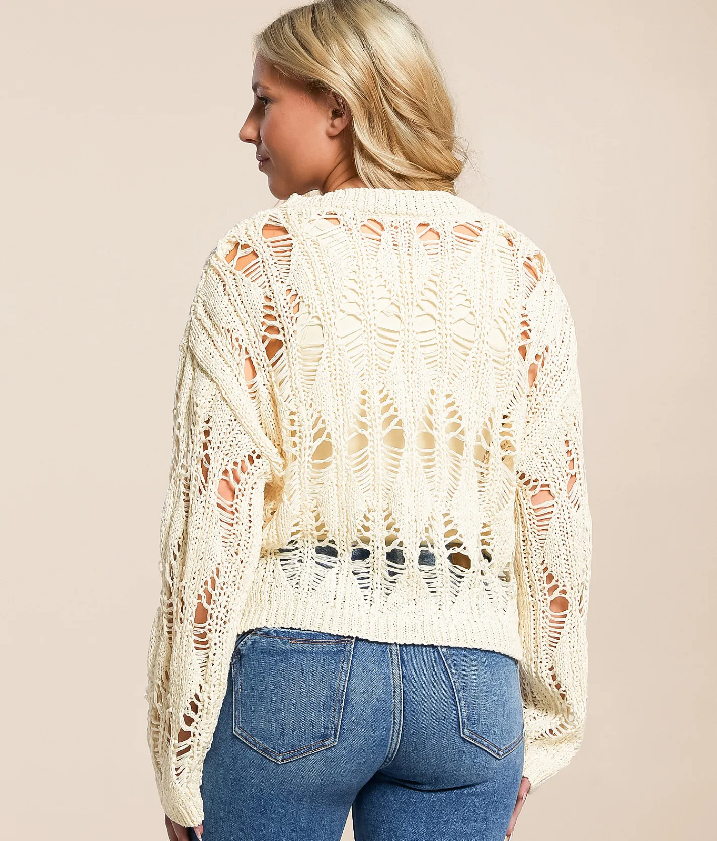 Tops | Willow & Root Diamond Cropped Sweater Cream