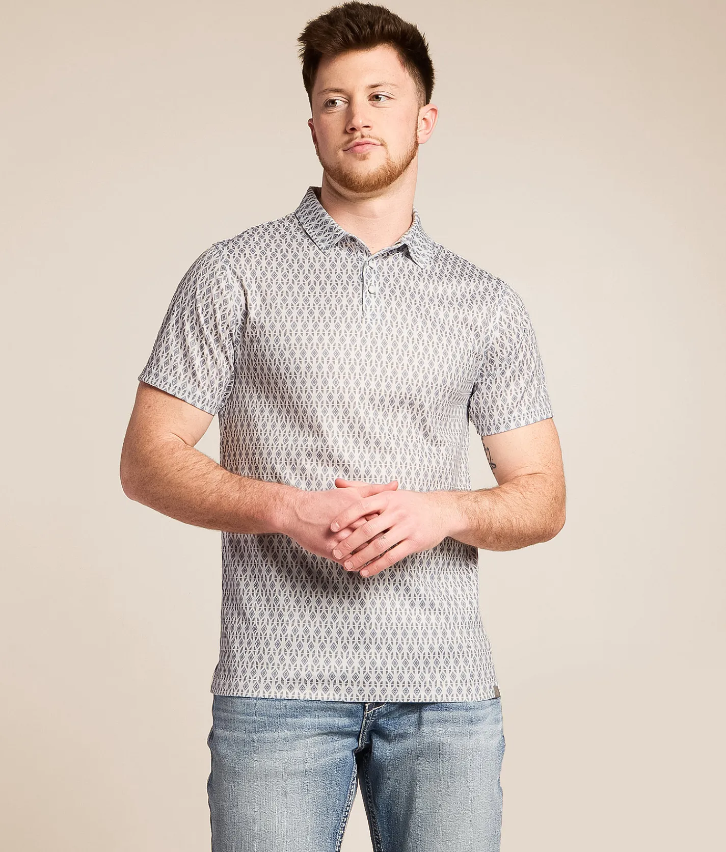 Tops | Gentry County Diamond Performance Polo White Blue