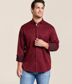 Tops | Eight X Diamond Print Shirt Burgundy