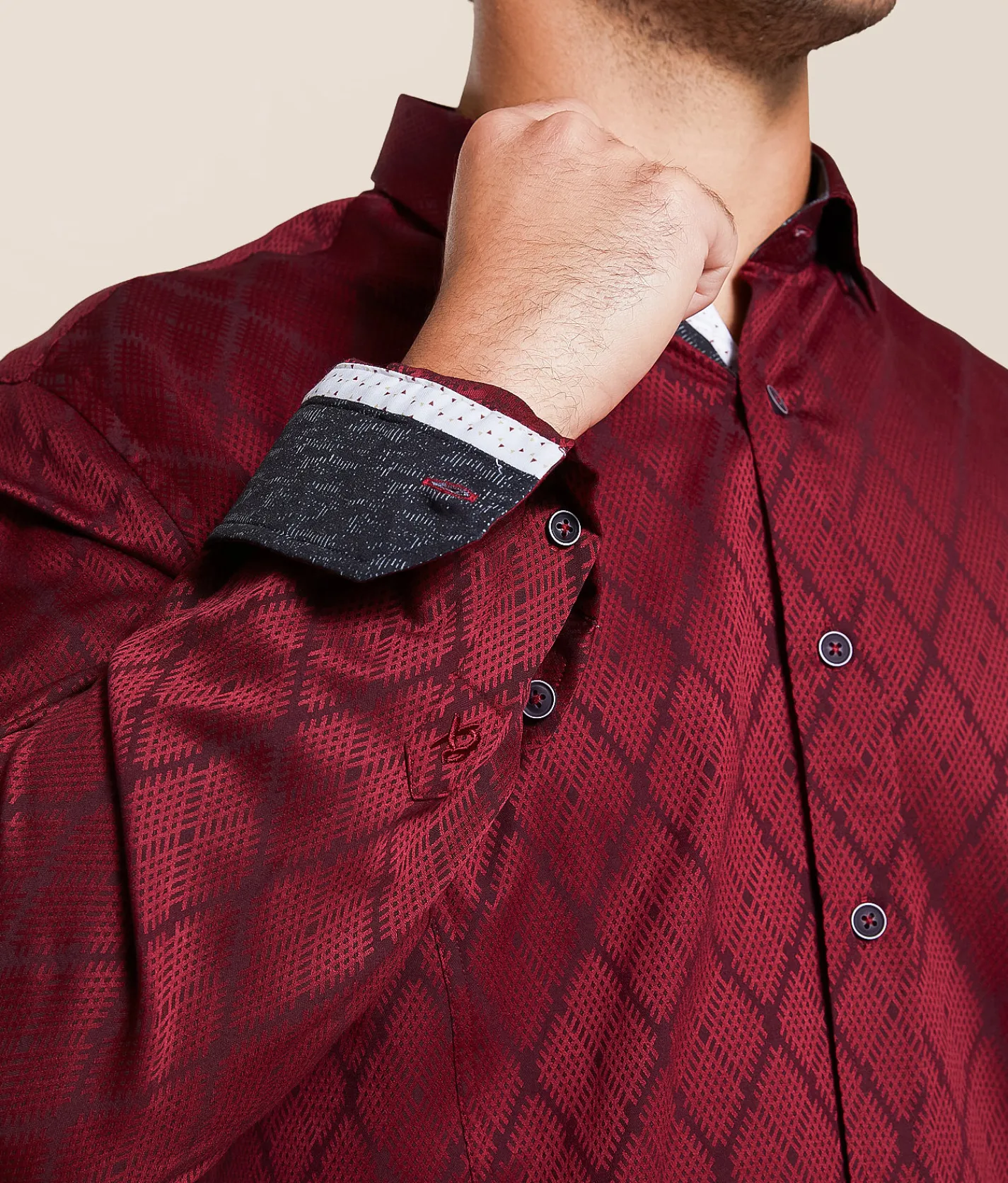 Tops | Eight X Diamond Print Shirt Burgundy