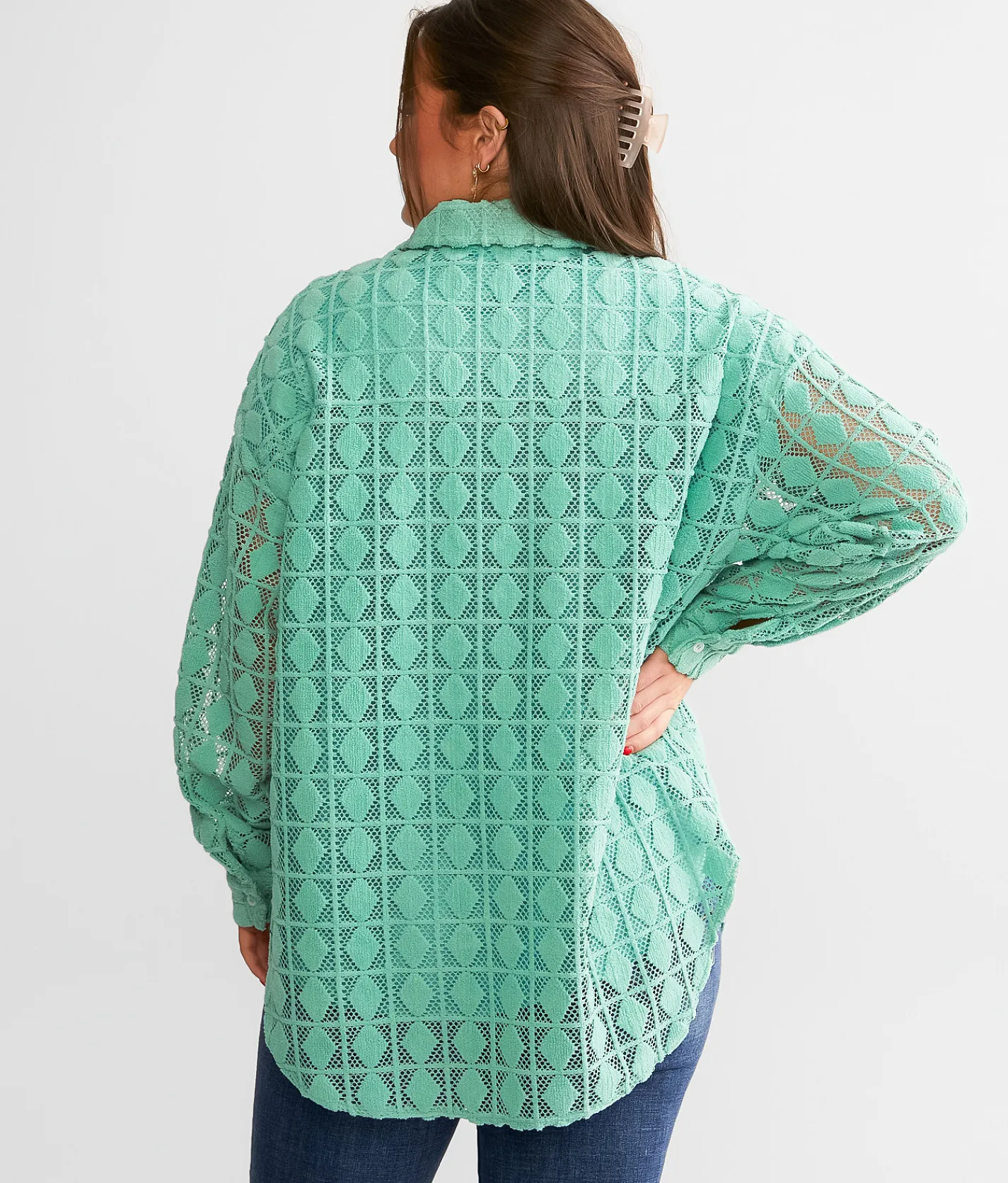 Tops|Coats & Jackets | Davi & Dani Diamond Textured Shacket Teal