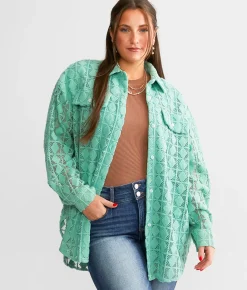 Tops|Coats & Jackets | Davi & Dani Diamond Textured Shacket Teal