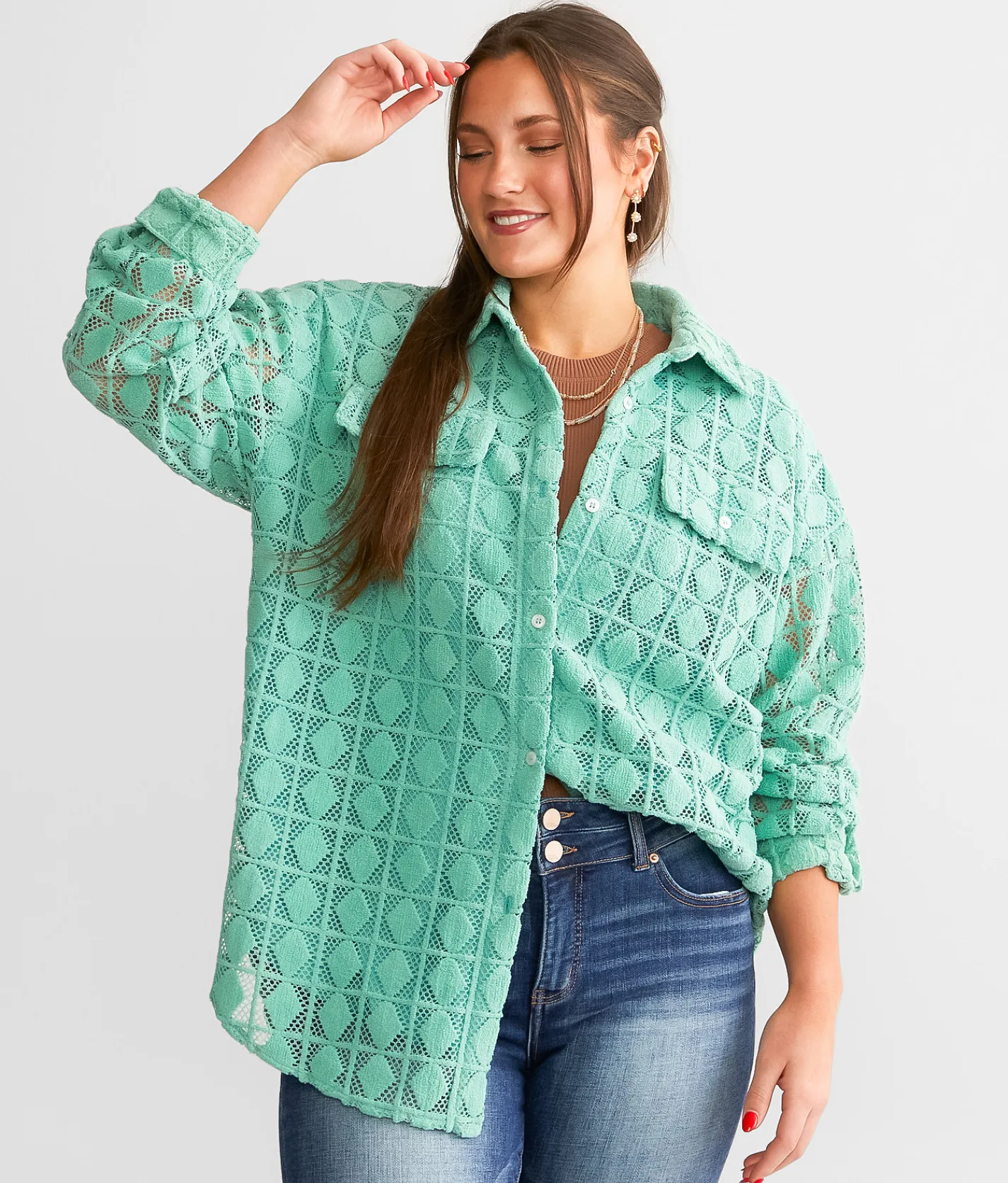 Tops|Coats & Jackets | Davi & Dani Diamond Textured Shacket Teal