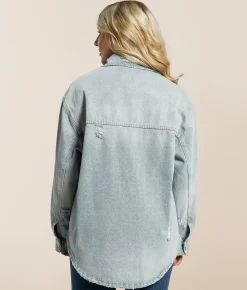 Tops|Coats & Jackets | Signature 8 Distressed Denim Shacket Medium Denim