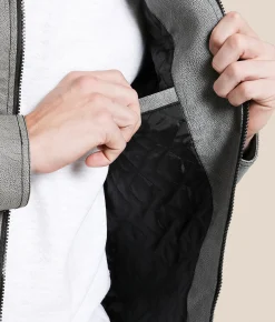 Buckle Black Distressed Faux Leather Hooded Jacket Grey Clearance