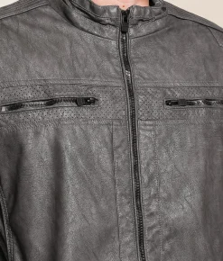 Buckle Black Distressed Faux Leather Jacket Grey Online