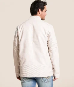 Buckle Black Distressed Faux Leather Jacket Cream Online