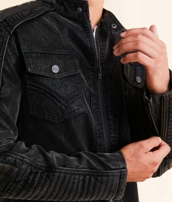 Coats & Jackets | Buckle Black Distressed Faux Suede Jacket Black