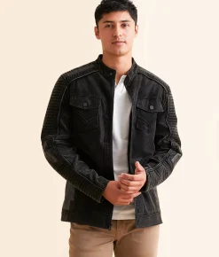 Coats & Jackets | Buckle Black Distressed Faux Suede Jacket Black