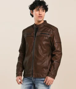 Tops|Coats & Jackets | Buckle Black Distressed Pleather Jacket Tobacco