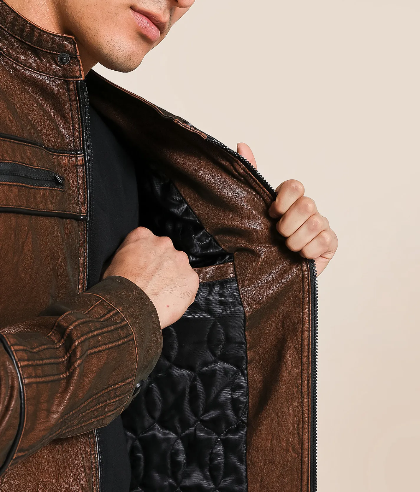Tops|Coats & Jackets | Buckle Black Distressed Pleather Jacket Tobacco