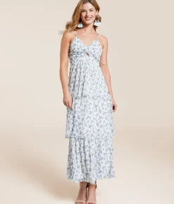 Dresses | Willow & Root Ditsy Floral Tiered Midi Dress White Blue